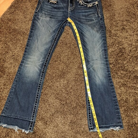 Miss Me Mid-rise Boot Jeans With Embroidery,Riveting, Rhinestones &Flap Pockets - Picture 4 of 14